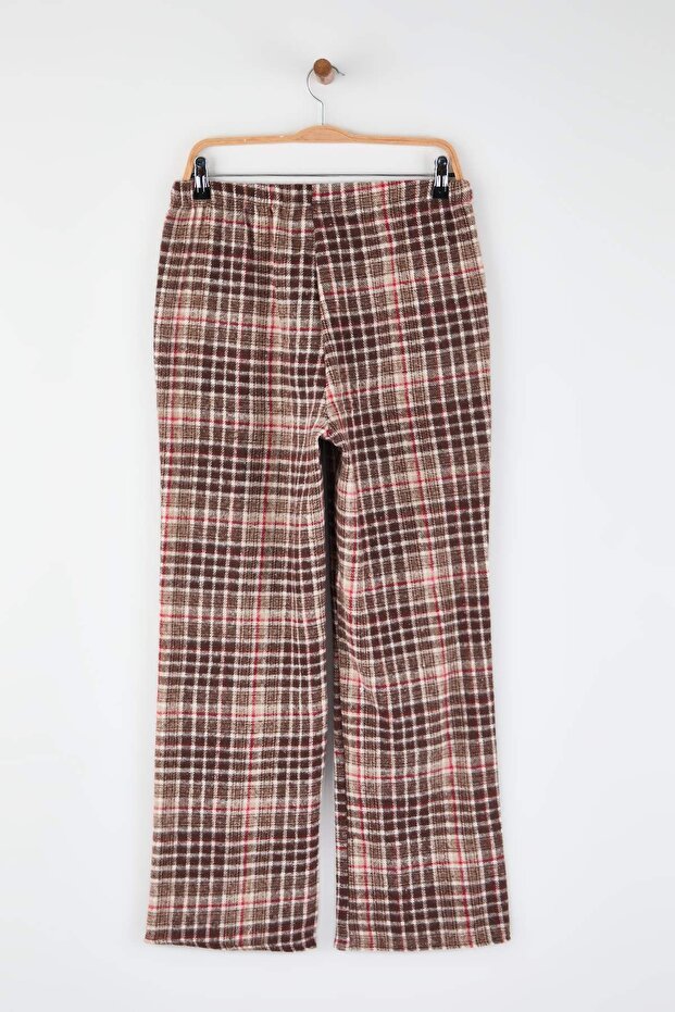 Kahverengi-Çok Renkli 2'li Pamuklu Ekoseli Flanel Dokuma Pijama Altı THMAW26PJ00007 - 9