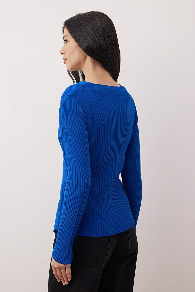 Saks*001 Fitted/Vücuda Oturan Kruvaze İnce Triko Kazak TWOAW26KZ00178 - 4