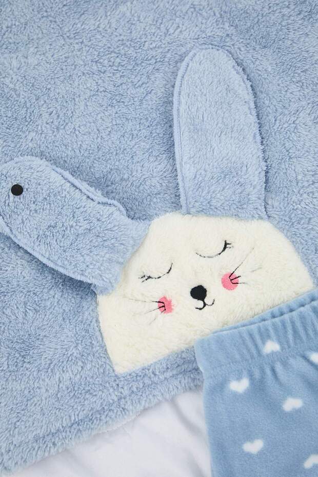 Blaues 3-teiliges Herren-Schlafband-Fleece-Winter-Strickpyjama-Set mit Herzmuster THMAW21PT0666 - 9