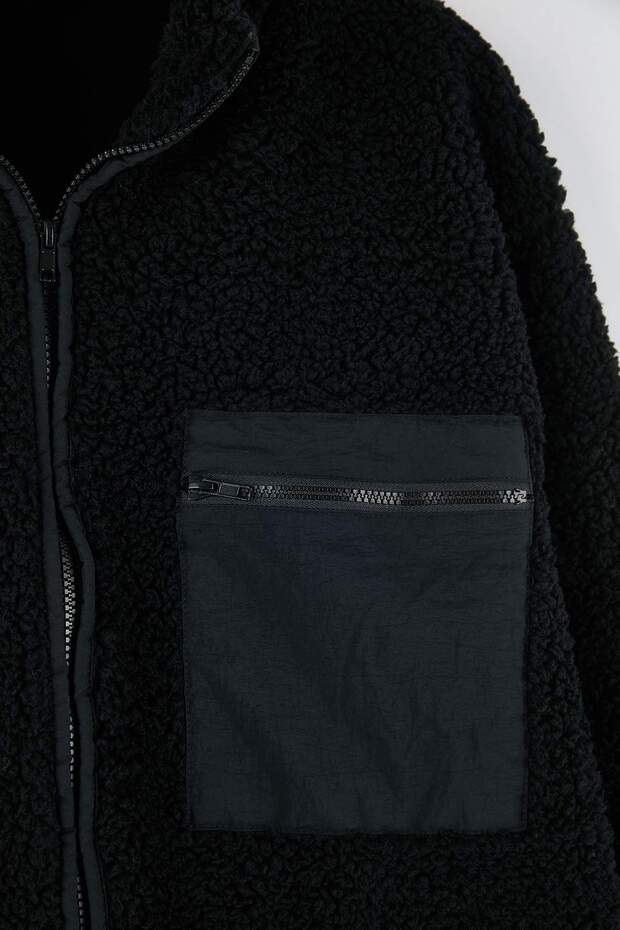 Winter Essentials Siyah Kalın Polar Fermuarlı Dik Yaka Cepli Örme Sweatshirt TBBAW26AO00022 - 9
