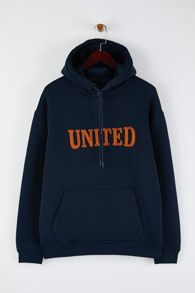 Lacivert Oversize/ Geniş Kesim Aplike Nakışlı Sweatshirt TMNAW26SW00056 - 5
