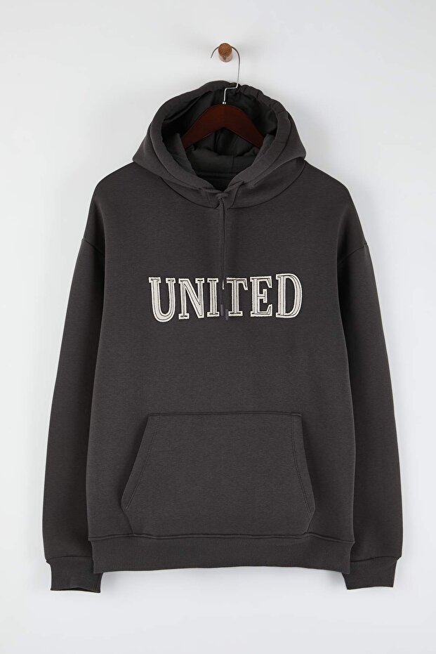 Antrasit Oversize/ Geniş Kesim Aplike Nakışlı Sweatshirt TMNAW26SW00056 - 6
