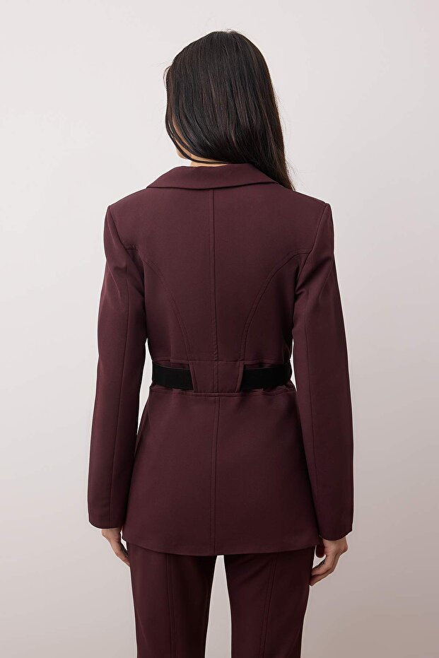 Mürdüm Kemerli Fitted/Vücuda Oturan Dokuma Blazer Ceket TWOAW26BC00068 - 4