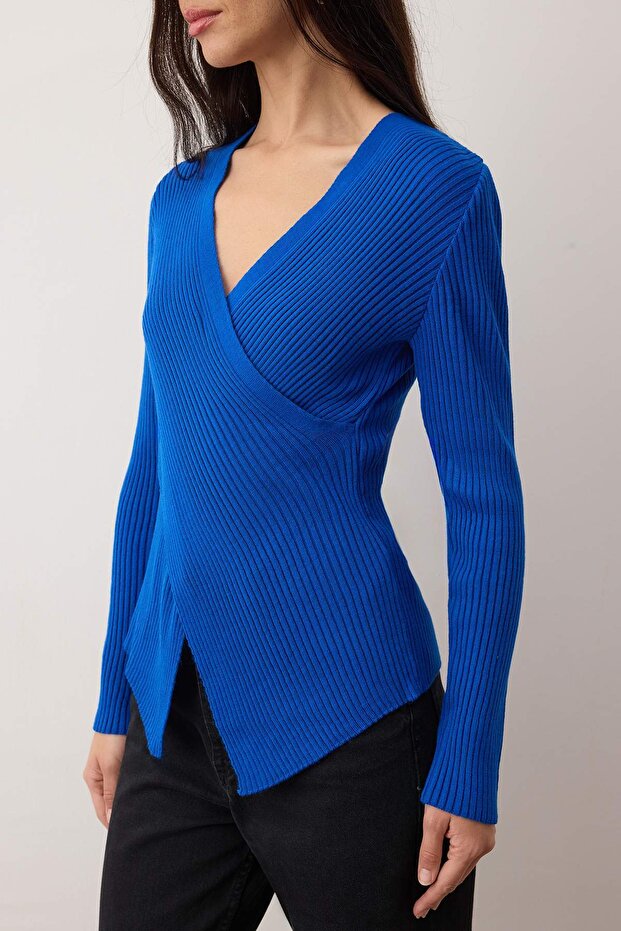 Saks*001 Fitted/Vücuda Oturan Kruvaze İnce Triko Kazak TWOAW26KZ00178 - 3