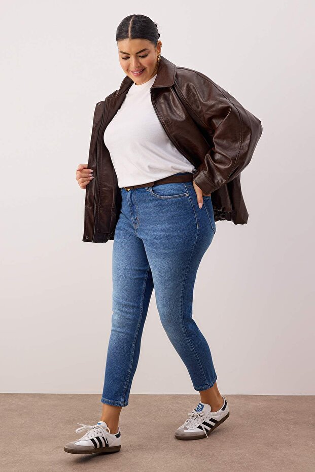 Mavi Yüksel Bel Toparlayıcı Esnek/Strecth Büyük Beden Skinny Jeans TBBAW25CJ00016 - 2