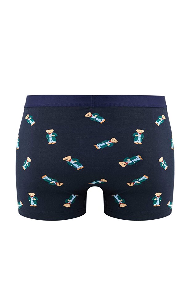 Çok Renkli 3'lü Paket Ayı Baskılı-Düz Esnek Pamuklu Boxer TMNSS25BX00008 - 4