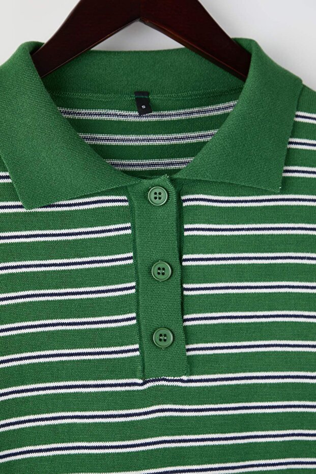 Wardrobe Essentials Yeşil Premium İplik/Özel İplikli Geniş Kalıp Çizgili Triko Kazak TWOAW26KZ00195 - 6