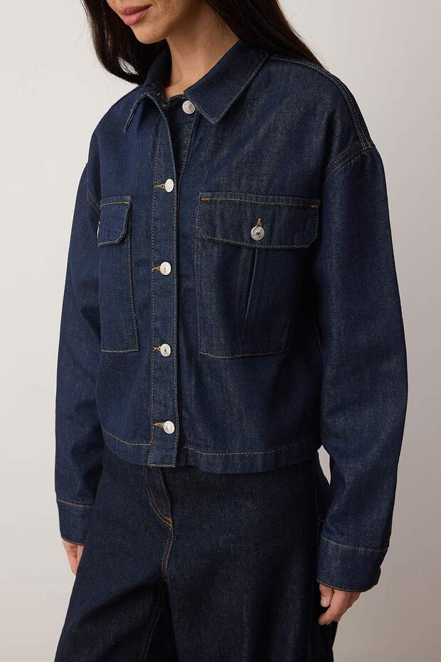Koyu Mavi Cep Detaylı Regular Denim Ceket TWOAW26CE00038 - 3