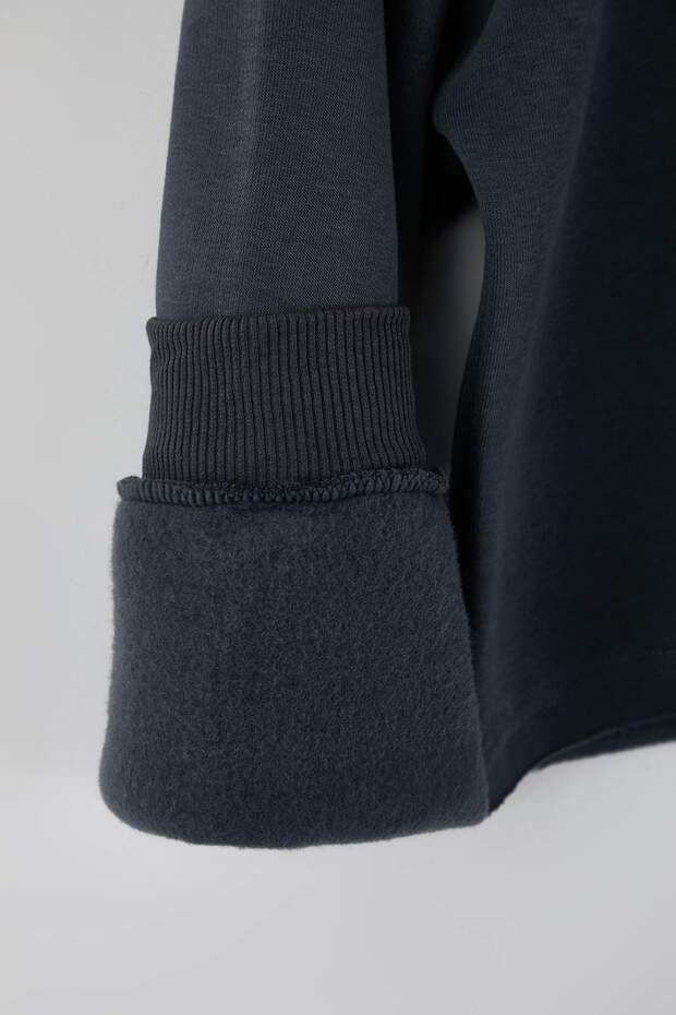 Antrasit Kalın İçi Polarlı Bisiklet Yaka Crop Örme Sweatshirt TWOAW26SW00093 - 8