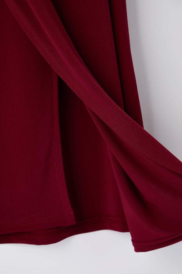 Bordo Bodycon Midi Aksesuar Detaylı Örme Büyük Beden Elbise TBBSS25AH00248 - 7