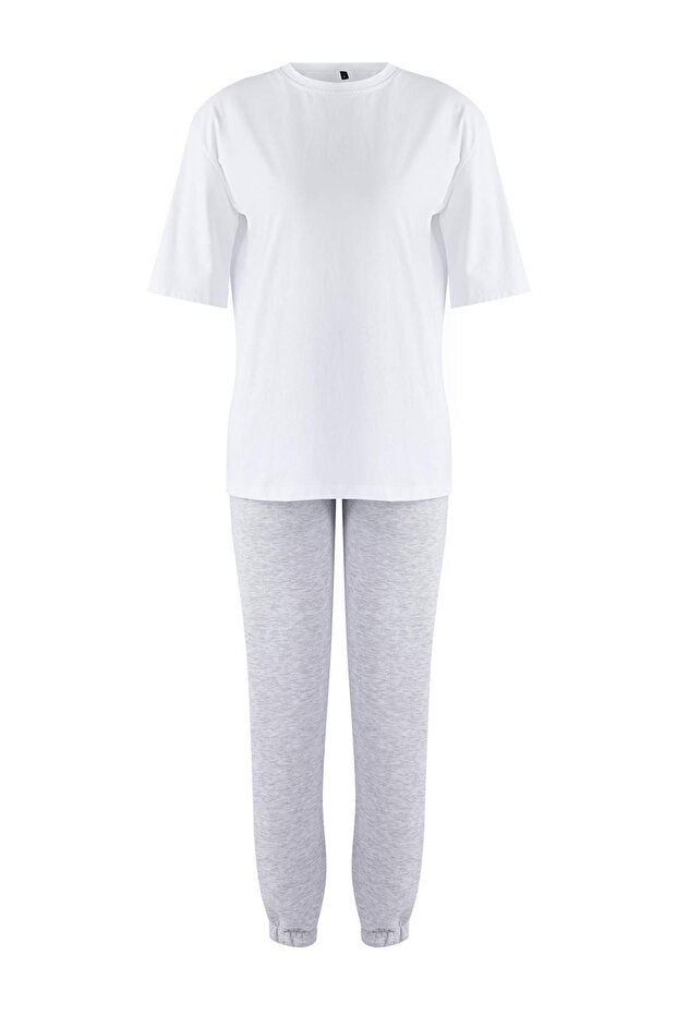 Graues 3-teiliges Trainingsanzug-Set aus Baumwoll-T-Shirt, Jogginghose und Sweatshirt mit Stehkragen und Reißverschluss TWOAW26EM00018 - 7