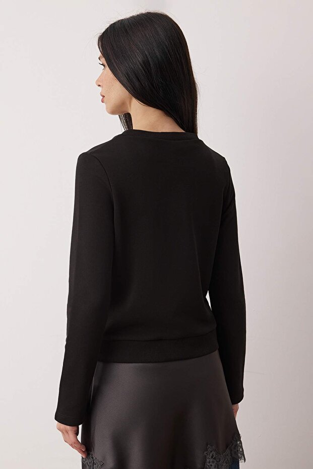 Siyah Düğmeli Regular/Normal Kalıp Örme Sweatshirt TWOAW26SW00162 - 4