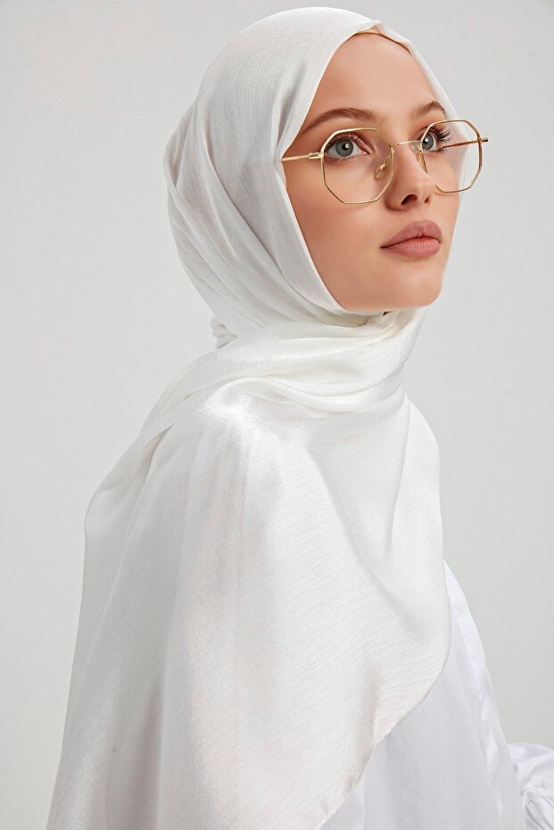 Hijab Women's Janjan Crinkle Evening Dress Shawl-Pearl White- 70X190Cm