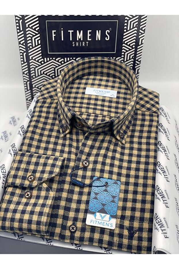 Classic Long Sleeve Winter 100% Cotton Checked Collar Buttoned Cotton Gift Boxed Men's Shirt Fs-003128
