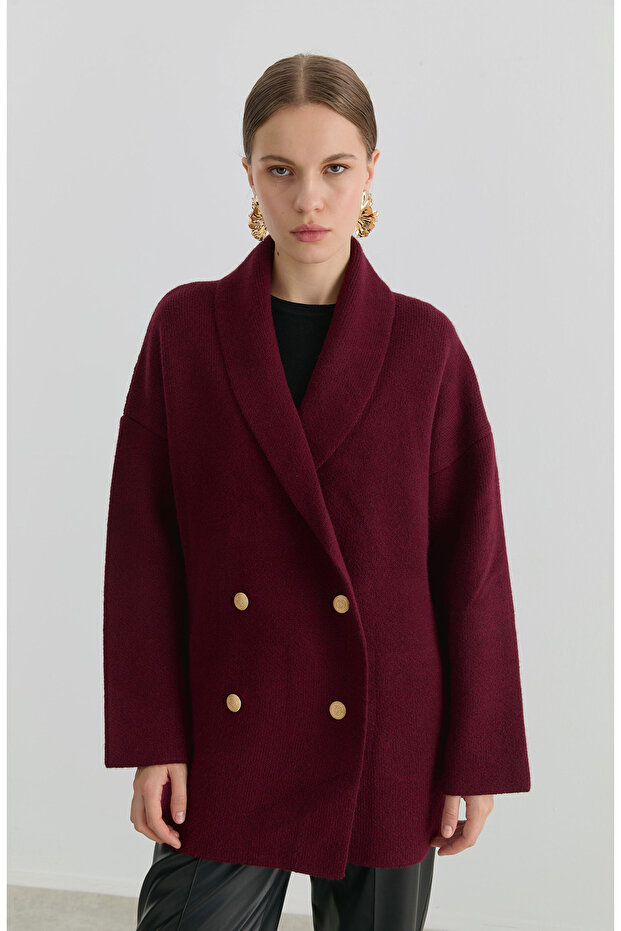Çelik Örme Blazer Bordo Triko Ceket - 1