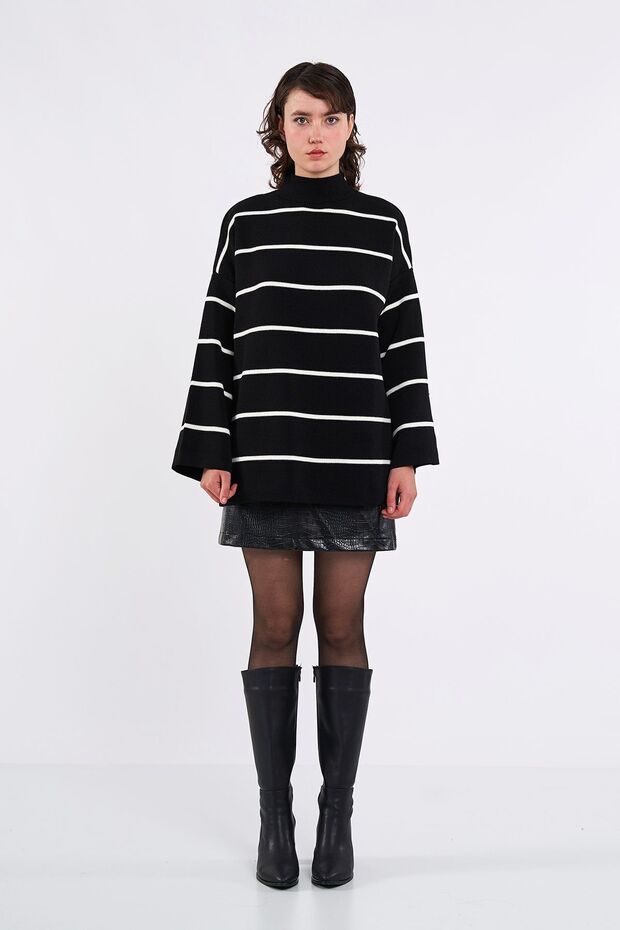 Balıkçı Yaka Siyah Triko Kazak - 5