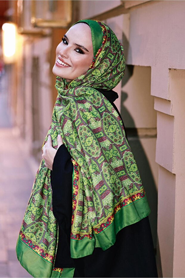 Retro Pattern Cotton Shawl Pistachio Green