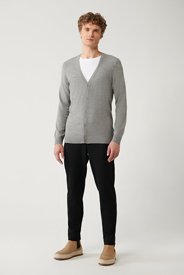 Erkek Gri Basic Hırka E005007 - 5