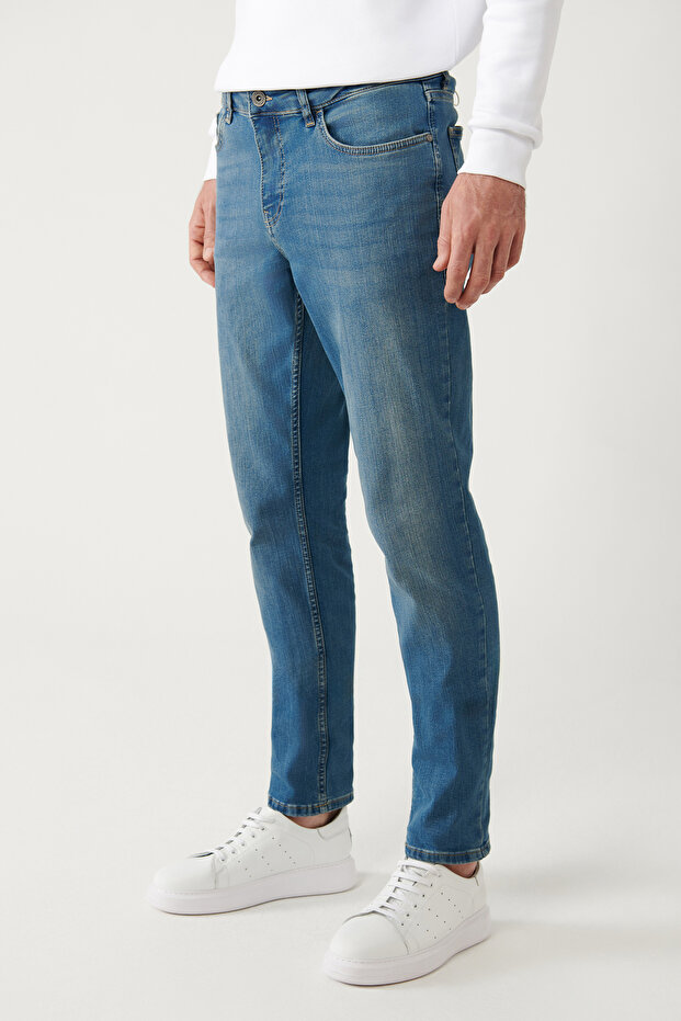 Erkek Mavi Eskitme Yıkama Esnek Jean Pantolon E003514 - 3