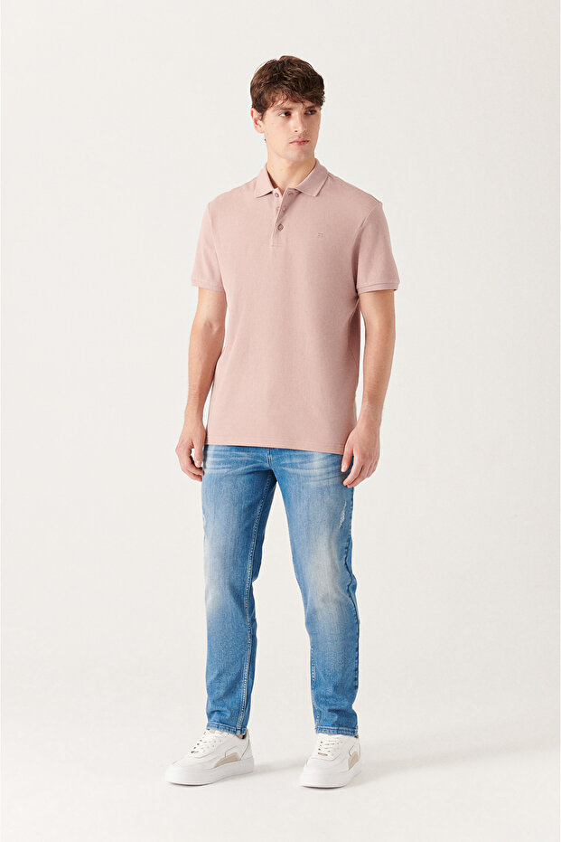 Férfi púder 100% pamut Cool tartó póló nyakú póló E 001004 - 6