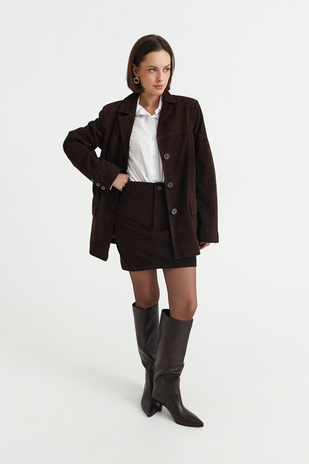 Kısa Deri Suet Etek - 1