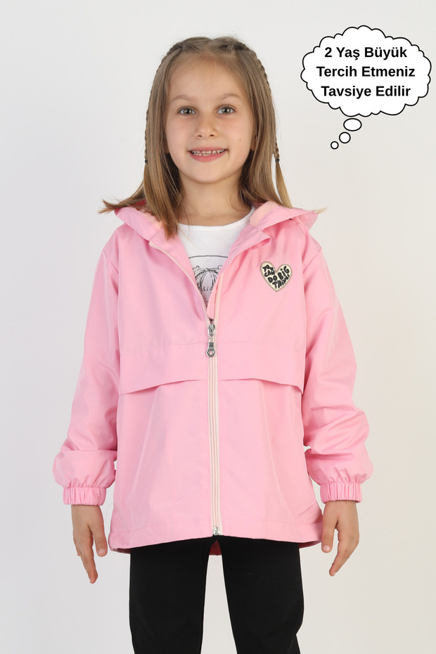 Girl's Combed Cotton Lined Hooded Seasonal Raincoat with Pockets