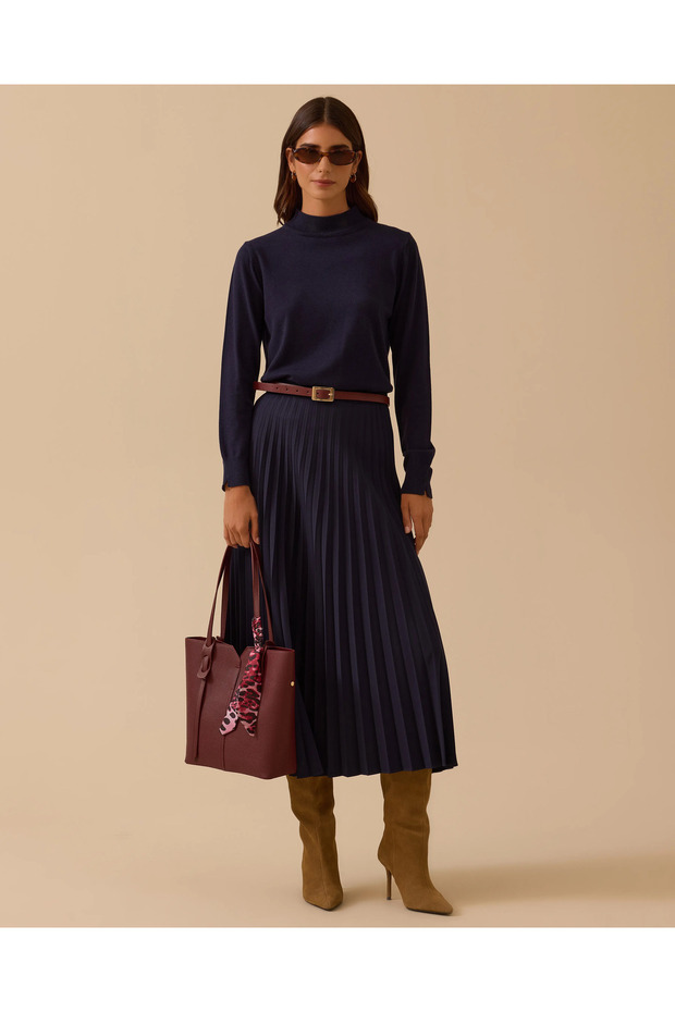 Esnek Bel Pliseli Basic Etek - 1