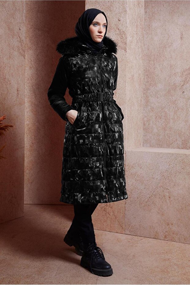 Patterned Belted Coat 90525 - 1