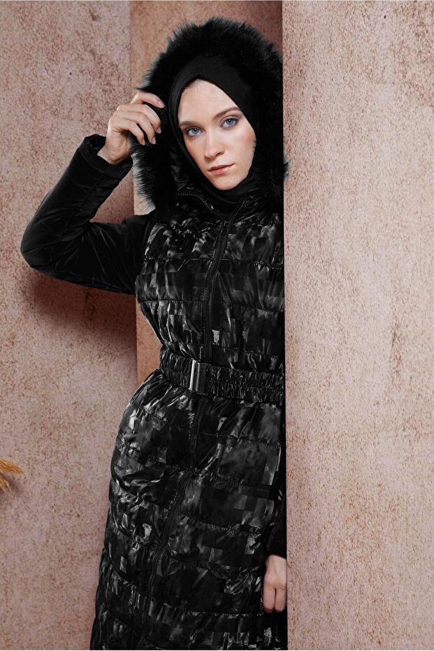 Patterned Belted Coat 90525 - 2