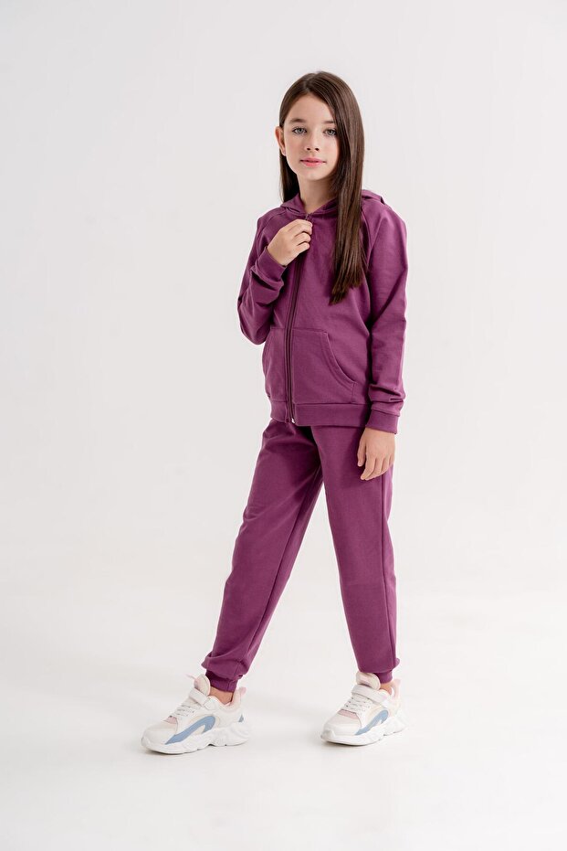Basic Girl's Sports Zippered Tracksuit Set