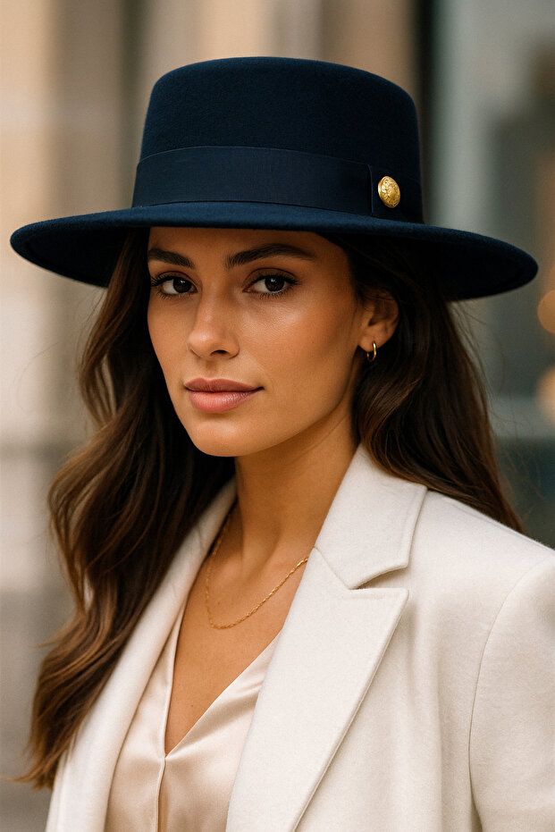 Women's Navy Blue Cashmere Gondola Hat Spk1148