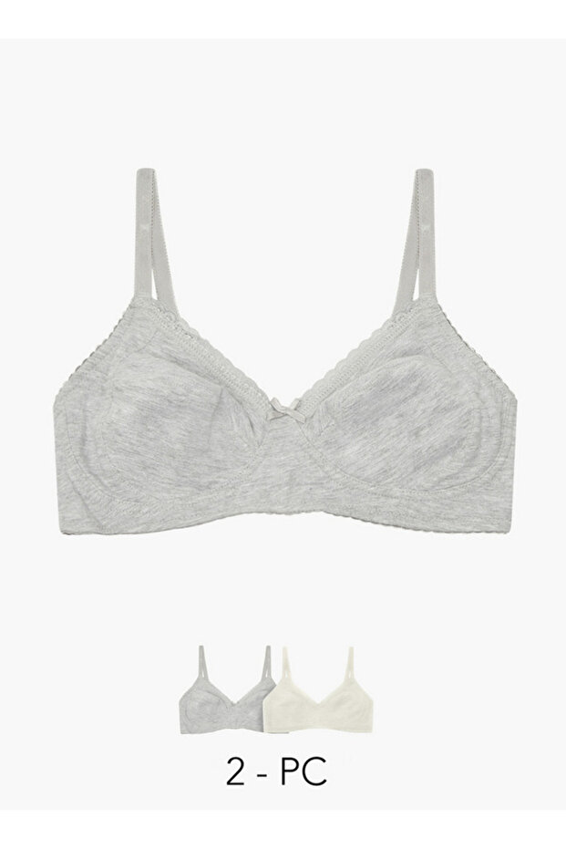 Set of 2 - Bra with Lace Detail and Hook and Eye Closure