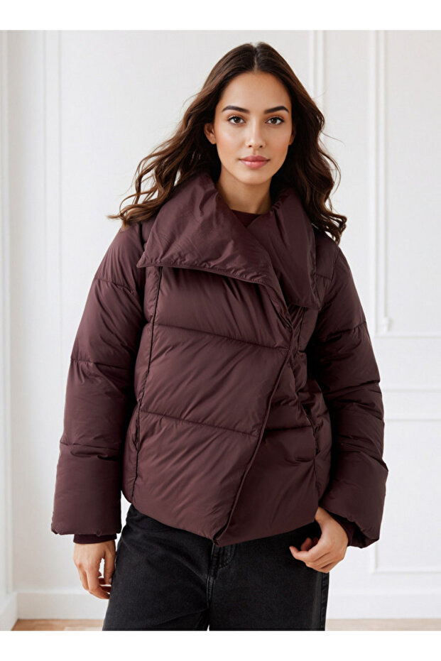 سترة مبطنة منفوخة مع جيوب - 1