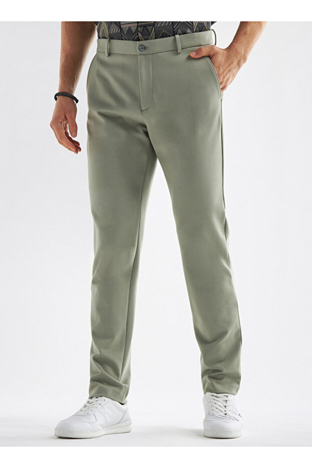 Regular Fit Trousers with Pockets and Button Closure - 1