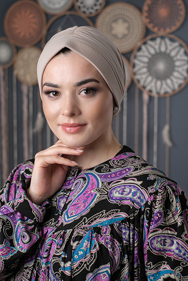 حجاب بيج عملي جاهز متداخل قطع فيبر سادة 2111_12