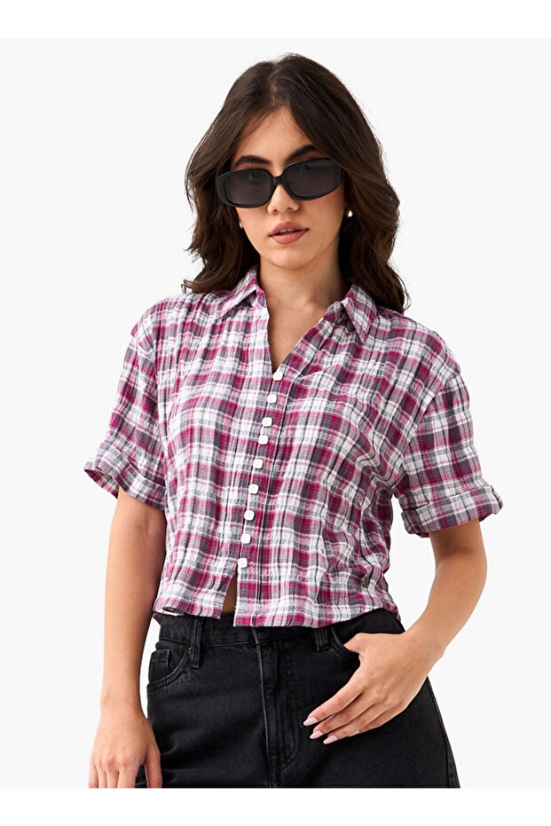 قميص منقوش بياقة وقصة عادية - 1