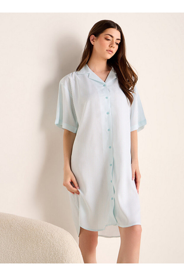 Striped Notch Collar Sleepshirt