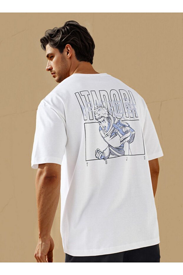 Yuji Itadori Print T-shirt with Crew Neck