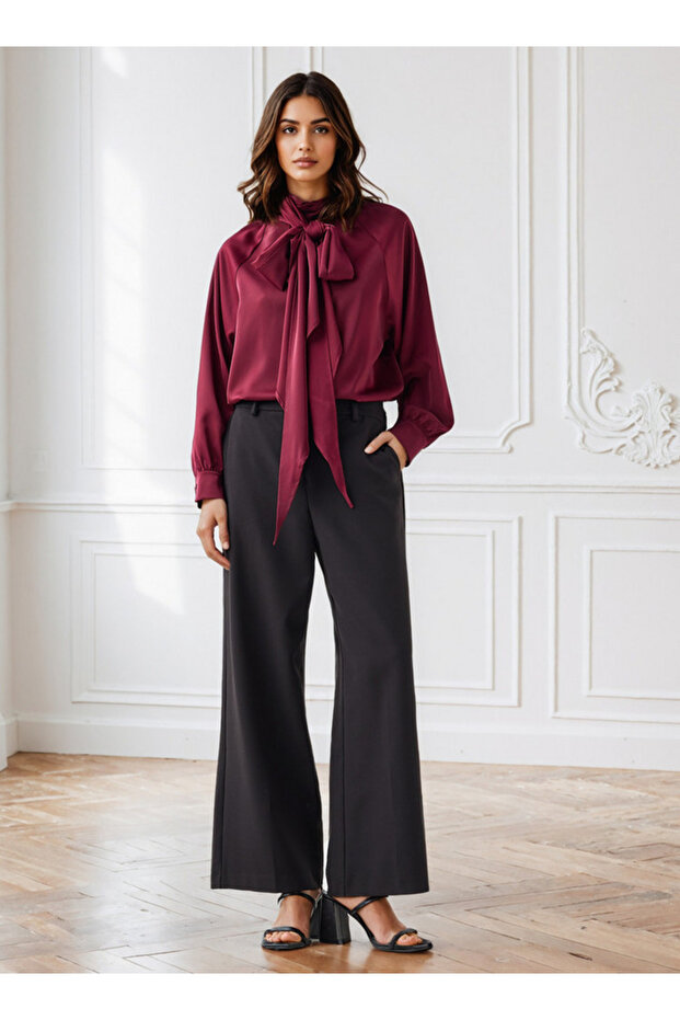 Solid Neck Tie Wrap Top - 2