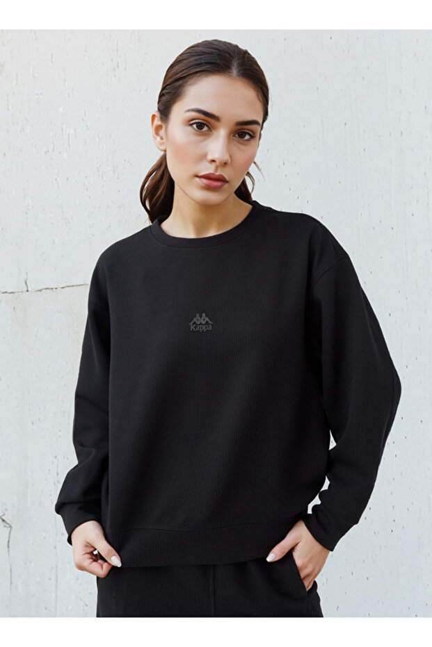 Women Regular Fit Ribbed Sweatshirt