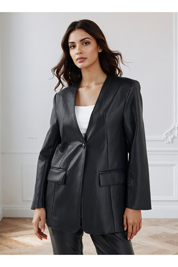 Jacket with Button Closure and Pockets - 1
