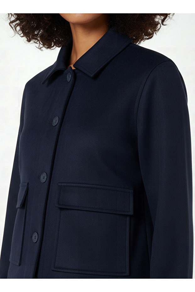 Regular Polyester Blend Shacket with Pockets - 4