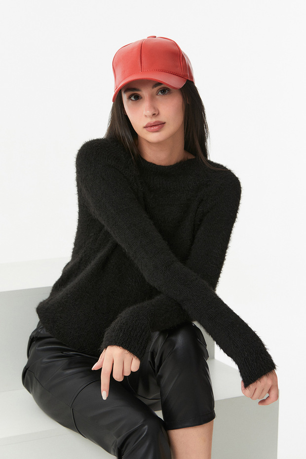 Faux Leather Back Adjustable Cap Hat - 3