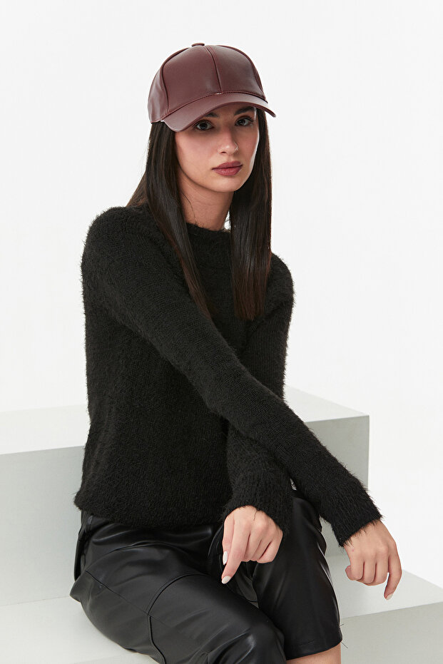 Faux Leather Back Adjustable Cap Hat - 2