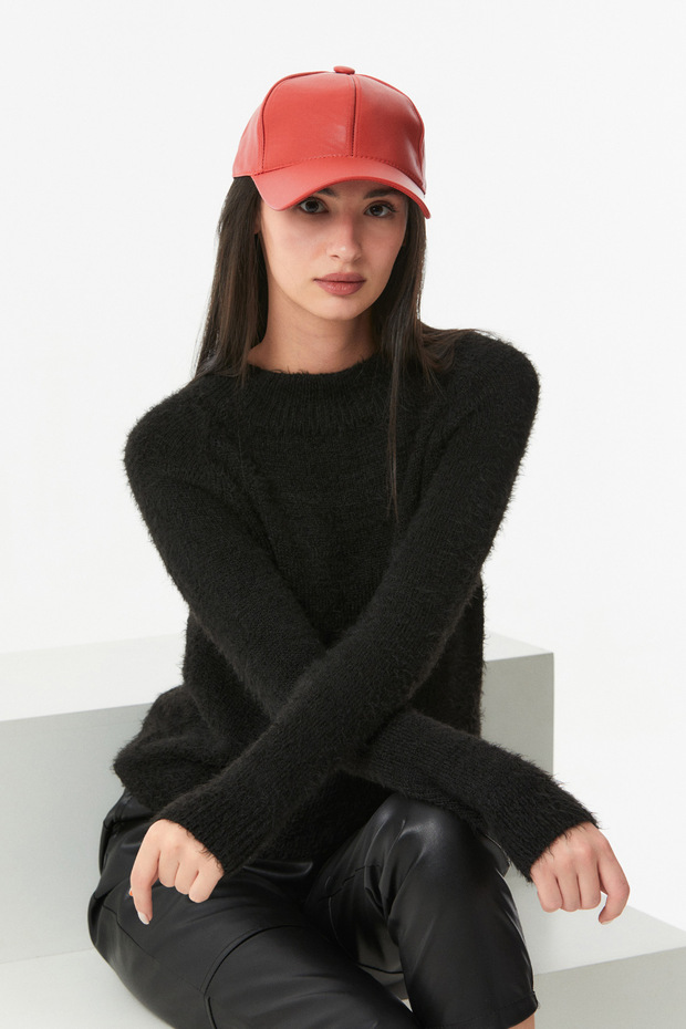 Faux Leather Back Adjustable Cap Hat - 4