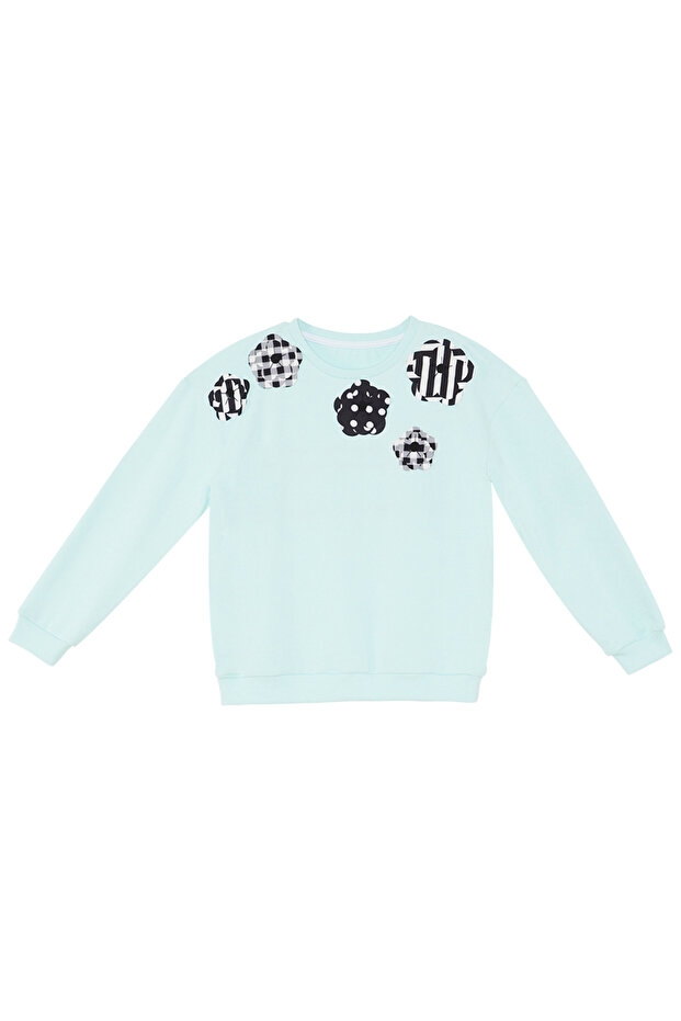 Çiçekler Kız Çocuk Mint Sweatshirt - 3