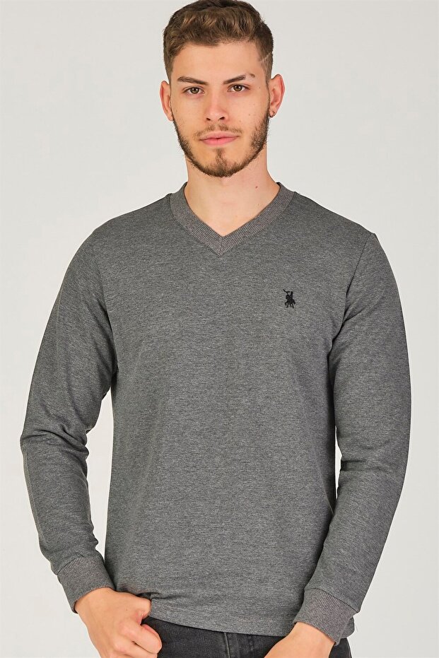 Men's V-Neck Long Sleeve T-Shirt Slim Fit Cotton Basic Daily Stylish Model