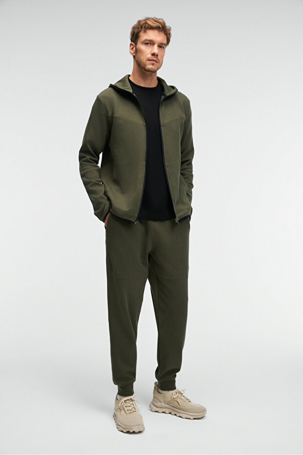Avener Men's Hooded Printed Zippered Khaki Sweatshirt