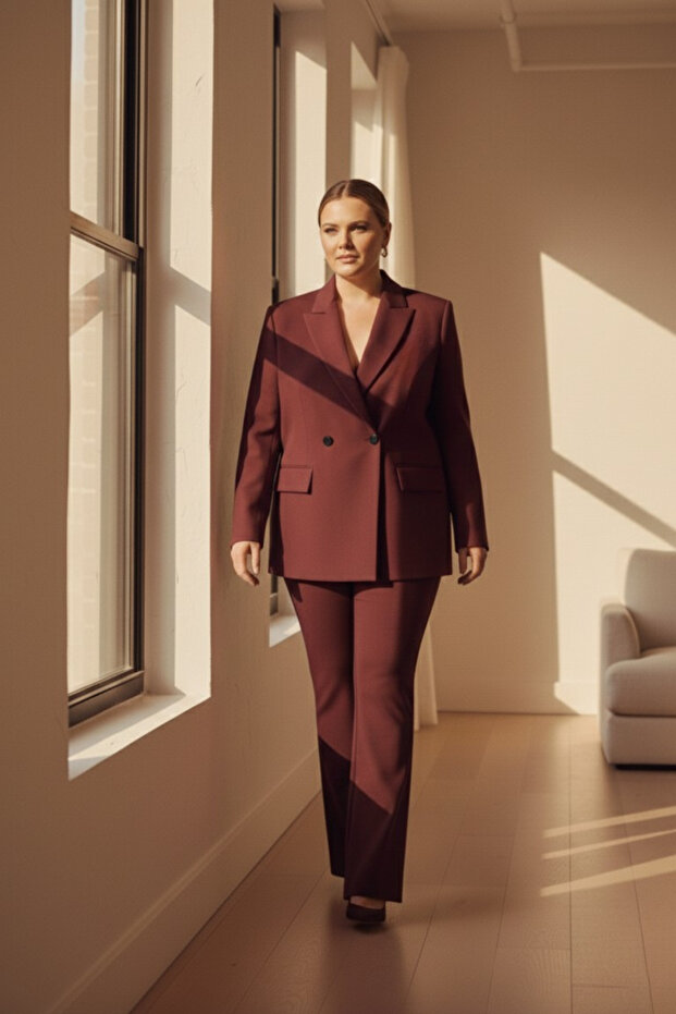 Çift Düğmeli Blazer Ceket | Plus Size - 5