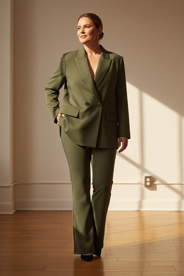 Çift Düğmeli Blazer Ceket | Plus Size - 3